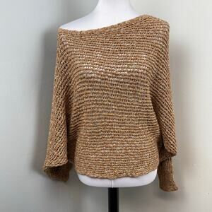 Free People Slouchy Brown Open Knit Off Shoulder Dolman Sweater Poncho Small